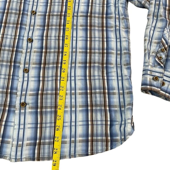 Tommy Bahama Long Sleeve Plaid Shirt Men's Size Medium Blue Brown Tencel - Picture 4 of 5